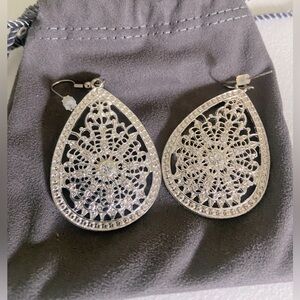 Silver Crystal Encrusted Pierced Earrings